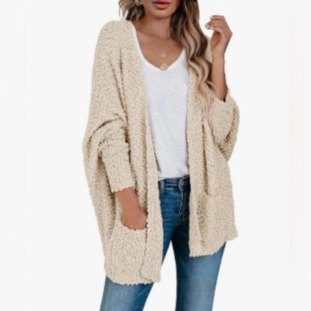 UMGEE Cream Popcorn Open Front Knit Cardigan - XL/1XL